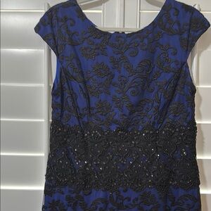 Alex Evenings Blue and Black Maxi Evening Gown